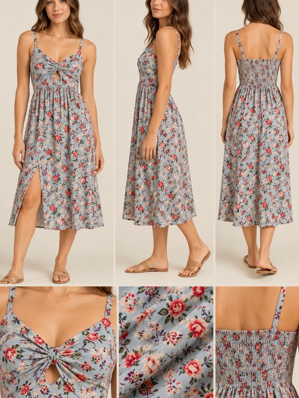 Angie Sage Green Maxi Dress with Red Floral Print
